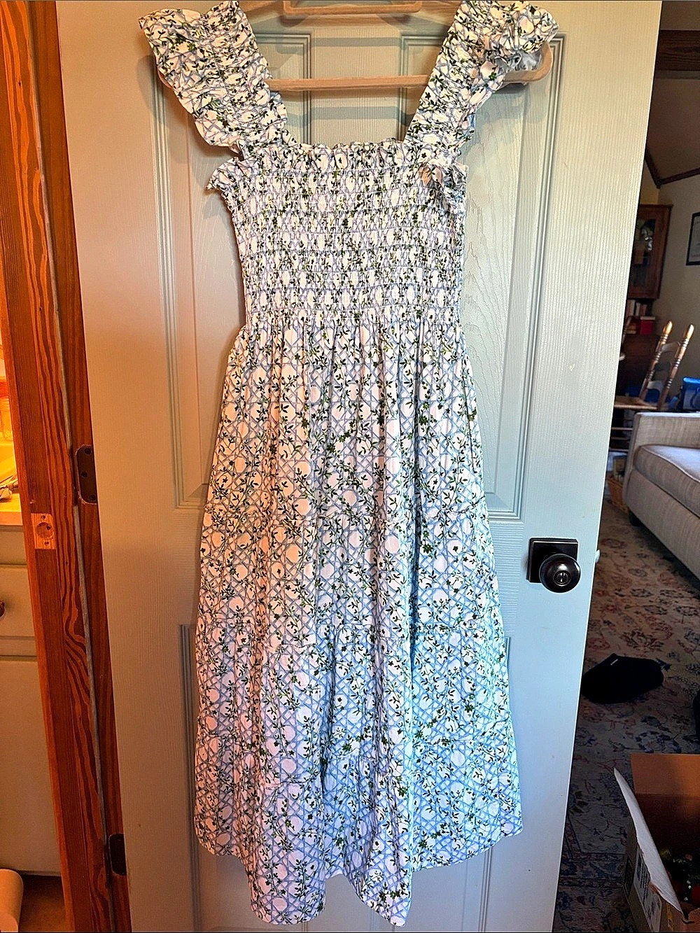 Hill House Home The Ellie Nap Dress Floral Trellis Dress White & Blue Small